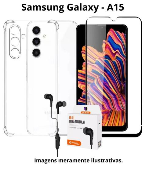 Imagem de Kit para Galaxy A15 - Capa Transparente + Pelicula 3D + Fone com fio para Samsung Galaxy A15
