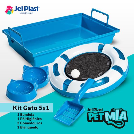 Kit Para Gatos 5 em 1 Azul Caixa de Areia e Pista Jel Plast Menor preço em Kit Para Gatos 5 em 1 Azul Caixa de Areia e Pista Jel Plast