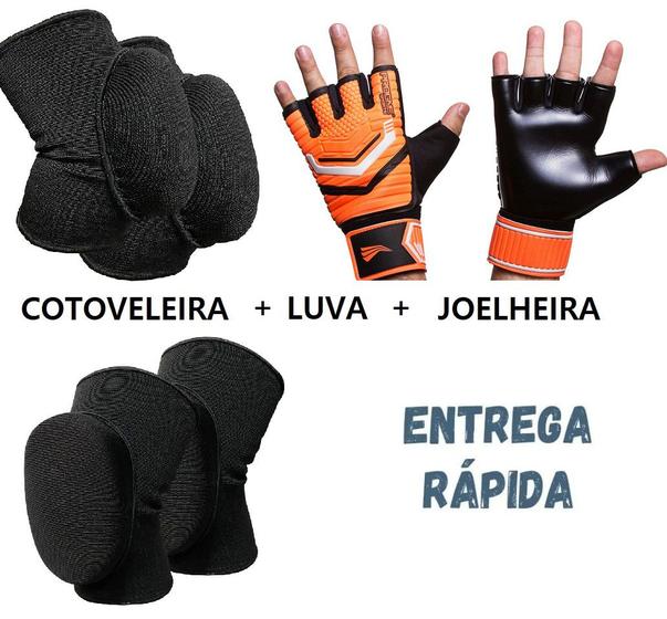 Imagem de KIT para Goleiro Futsal, Society, Luva+Cotoveleira+Joelheira