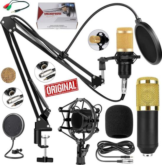 Imagem de Kit para Gravação Profissional Microfone Condensador Unidirecional Pop Filter Podcast Entrevista Estúdio Canto Youtuber