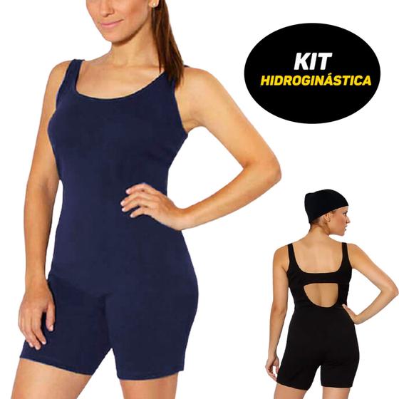 Imagem de Kit Para Hidroginástica, Maiô Shortinho + Touca, Plus Size, Até o 54