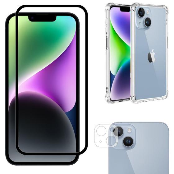 Imagem de Kit Para IPhone 14  Película Cerâmica 9D + Película da Câmera 3D + Capa Capinha Case