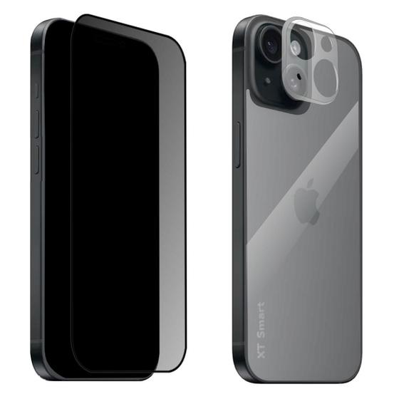 Imagem de Kit Para IPhone 15  Película Privacidade 3D + Película  Traseira 9D + Película da Câmera 3D