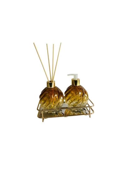 Imagem de Kit para Lavabo Difusor e Saboneteira Luxo Cilíndrico Dourado para Decorar Ambiente 30x43x33cm 1un