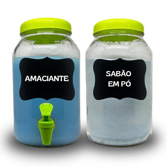 Imagem de Kit Para Lavanderia, Pote para Sabão em Pó E Amaciante 3 Litros + lousa e giz