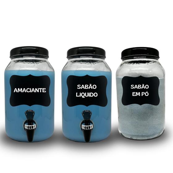 Imagem de Kit Para Lavanderia, Pote para Sabão em Pó, Sabão Liquido e Amaciante 3 Litros de Vidro