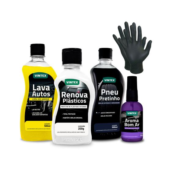 Imagem de Kit Para Lavar Carro shampo Pretinho Renova Plástico Aroma