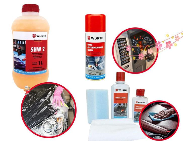 Imagem de Kit Para Limpeza Automotiva completa composto por Shampoo + limpa ar + limpa couro