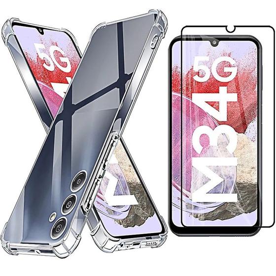 Imagem de Kit para M34 Capa Capinha Transparente + Película 3D de Vidro para Samsung Galaxy M34 5g