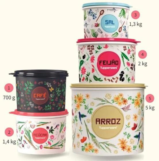 Imagem de Kit Para Mantimentos Com 5 Peças Floral Tupperware