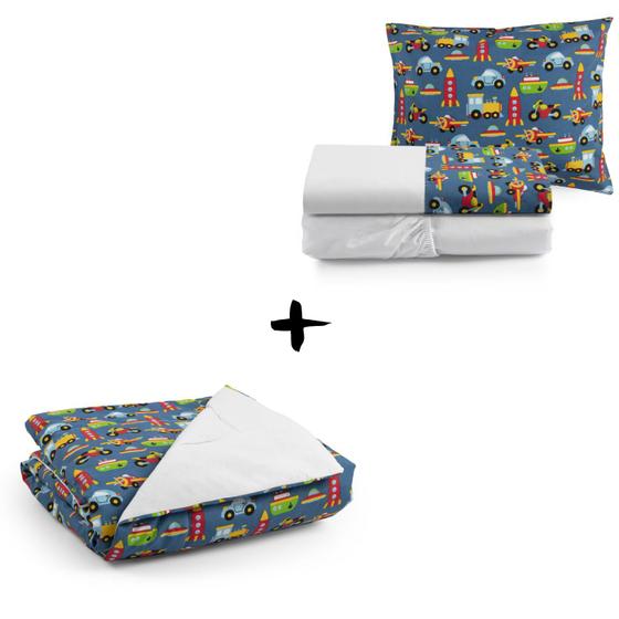 Imagem de Kit Para Meninos Edredom e Lençol 3 Peças Mini Cama Moderno