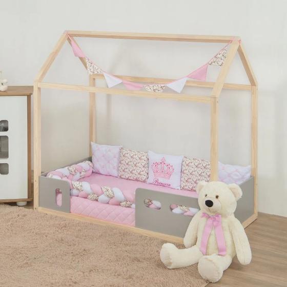 Imagem de Kit Para Mini Cama Montessoriana Menina Princesa Coroa Rosa