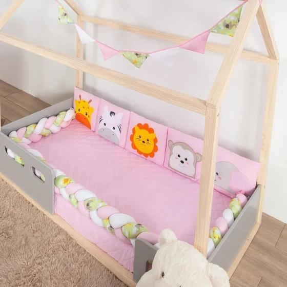 Imagem de Kit Para Mini Cama Montessoriana Menina Safari Animais Rosa