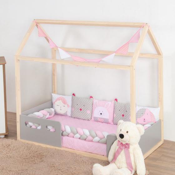 Imagem de Kit Para Mini Cama Montessoriano Amiguinho Rosa com Bandeira