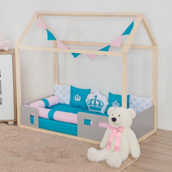 Imagem de Kit Para MinI Cama Montessoriano Princesa Rolinho Rosa com Azul