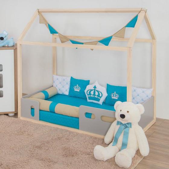 Imagem de Kit para Mini Cama Montessoriano Príncipe Rolinho Cáqui e Azul