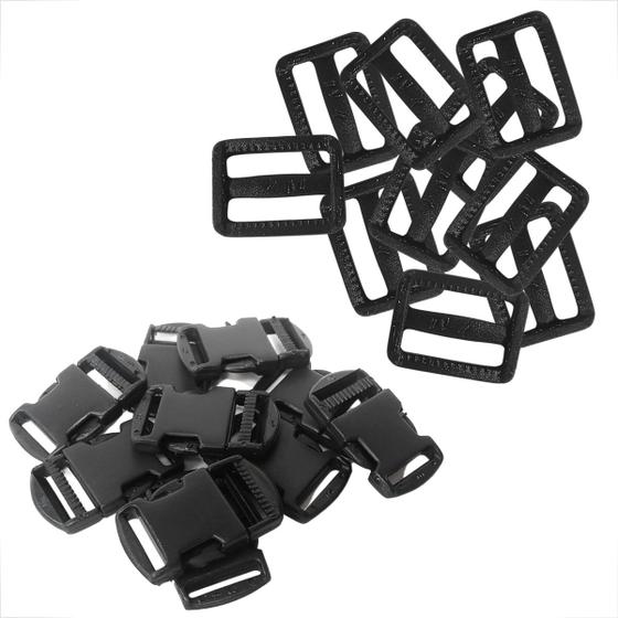 Imagem de Kit Para Mochila 10 Fechos De Plásticos + 10 Reguladores Prendedores Regulador Engate Bolsas 25mm Fivela Engate Rápido Bag Bolsinha Pochete