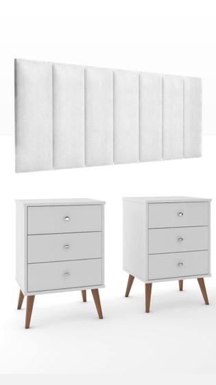 Imagem de Kit para o quarto cabeceira madri 2 mesa de cabeceira mix branco envia somente 01 kit