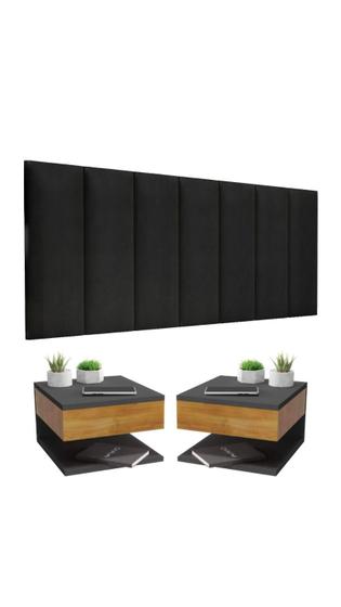 Kit para o quarto cabeceira madri + 2 mesa de cabeceira suspensa preto-nature Menor preço em Kit para o quarto cabeceira madri + 2 mesa de cabeceira suspensa preto-nature