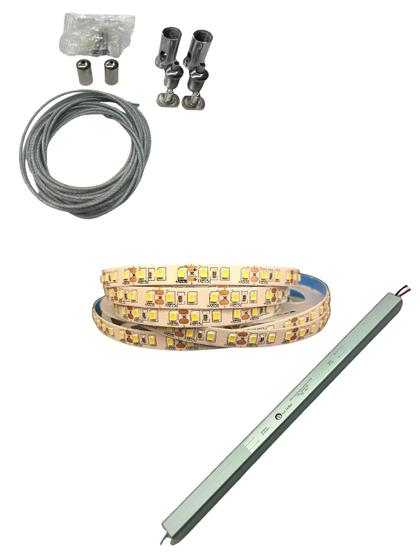 Imagem de Kit Para Perfil de Alojamento com Fonte 5A e Fita 120 Leds 5 Metros IP20 12v + Cabo Aço