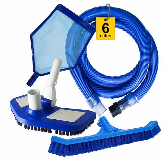 Kit Para Piscina Mangueira 6 M + Peneira + Aspirador + Esfregão Menor preço em Kit Para Piscina Mangueira 6 M + Peneira + Aspirador + Esfregão