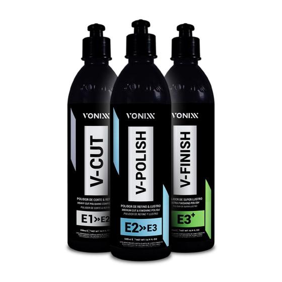 Imagem de Kit Para Polimento Automotivo Vonixx Sistema VHP V-Cut V-Polish V-Finish (500ml) Corte Refino Lustro