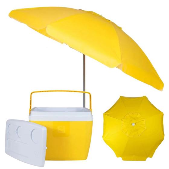 Imagem de Kit para Praia Amarelo Cooler 36l + Guarda Sol Articulado 2 M  Bel 