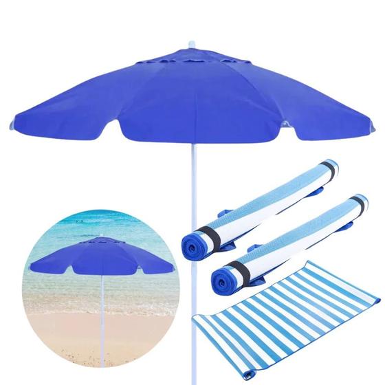 Imagem de Kit para Praia Azul Guarda Sol 2 M + Duas Esteira com Alca  Bel 