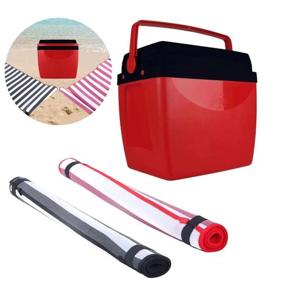 Imagem de Kit para Praia Vermelho e Preto com Duas Esteiras + Cooler