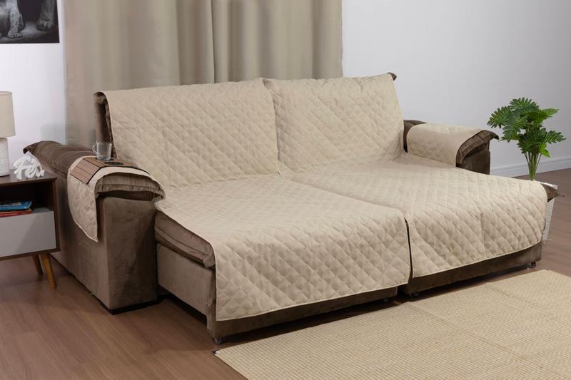 Imagem de Kit Para Sala Com Capa de Sofá Retrátil 1,60m Com Bolsos e Porta Copos