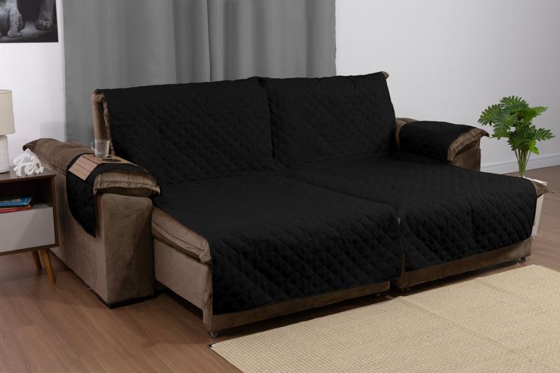 Imagem de Kit Para Sala Com Capa de Sofá Retrátil 1,80m Com Bolsos e Porta Copos