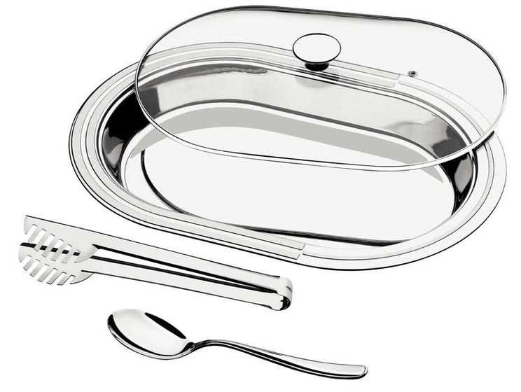 Imagem de Kit para Servir Ciclo em Aço Inox com Tampa de Vidro 3 Peças Tramontina 64510/184