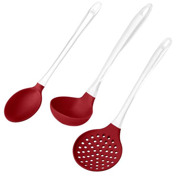 Imagem de Kit Para Servir de Silicone e Cabo Acrílico Colher Concha e Escumadeira Vermelho Up Home - UD037