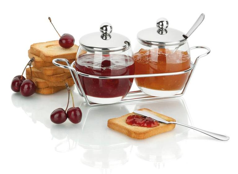 Imagem de Kit Para Servir Geléia Molhos 7 Peças Inox Vidro Antepastos Conjunto Patê Com Espatulas Servir
