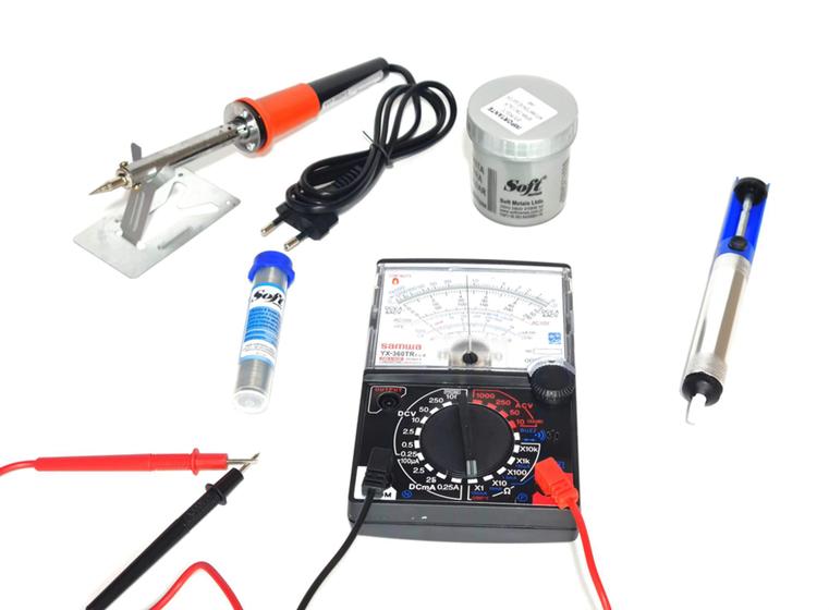 Imagem de Kit para soldagem ferro 60w 110v com multímetro analógico