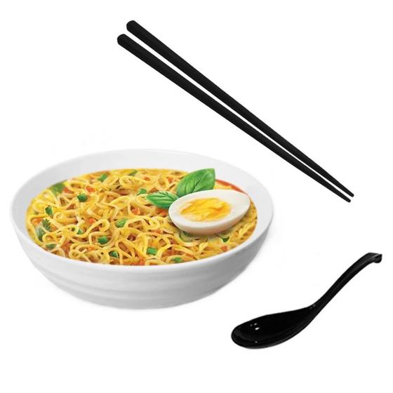 Imagem de Kit para Sopa Japonesa com Tigela 800 Ml + Colher + Par de Hashi Preto