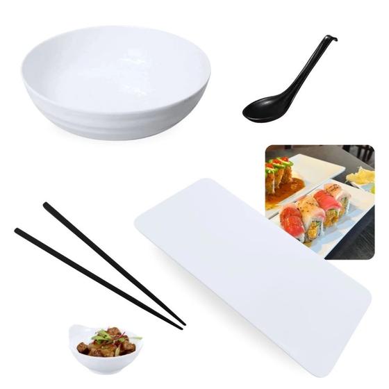 Imagem de Kit para Sopa Japonesa com Tigela 800 Ml + Prato 27cm + Molheira + Colher + Par de Hashi