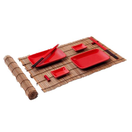 Imagem de Kit para Sushi Casal em Cerâmica Comida Japonesa Oriental com Hashi Esteira 10 Peças 