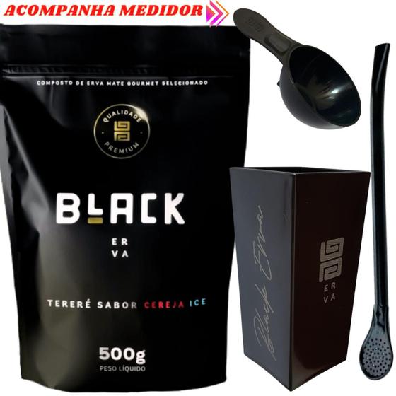 Imagem de Kit Para Tereré Black Erva Mate 500g + Copo Cuia Quadrado Acrílico + Bomba Clássica Preta