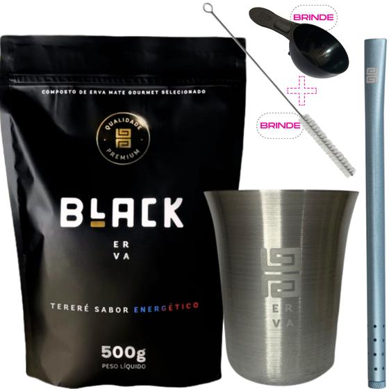 Imagem de Kit Para Tereré Black Erva Mate Copo de Alumínio e Bomba Canudo de Alumínio