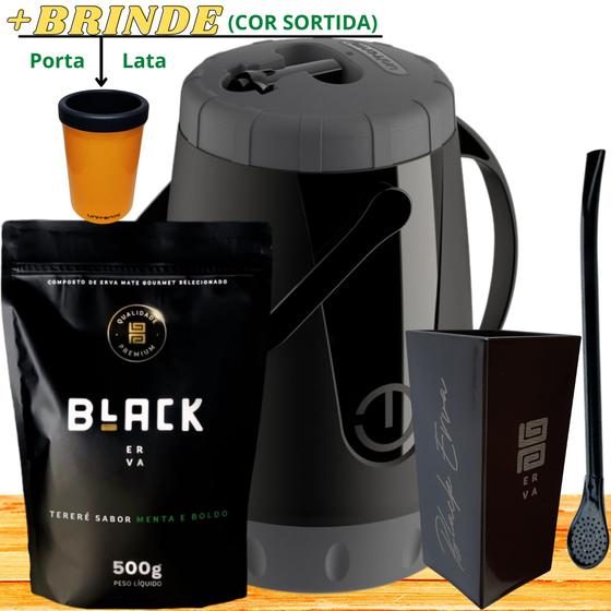 Kit Para Tereré Garrafa térmica Lisa+Black Erva Mate+Copo Quadrado Acrílico+Bomba Preta+Porta Lata Menor preço em Kit Para Tereré Garrafa térmica Lisa+Black Erva Mate+Copo Quadrado Acrílico+Bomba Preta+Porta Lata