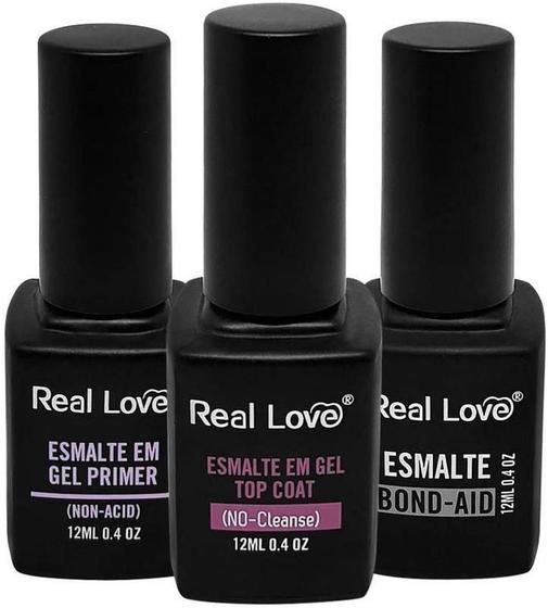 Kit Para Unha Em Gel Real Love Top Coat Primer Bond Aid Unhas e