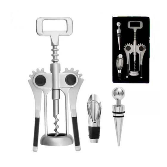 Imagem de Kit Para Vinho 3pçs Aço Inox Presente Profissional Luxo 