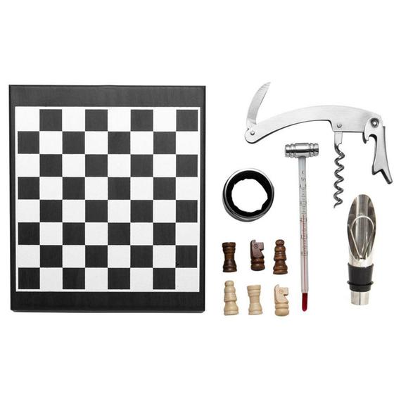 Imagem de Kit para Vinho Com Jogo de Xadrez Saca Rolhas Termômetro Mimo - Mimo style