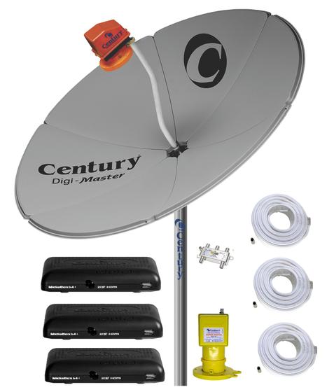 Kit Parabólica Digital 1,50 Chapa Century, Multiponto, 3 Rec Digital HD Century Mídia Box B3, Divisor, e Kits Cabo com conectores Menor preço em Kit Parabólica Digital 1,50 Chapa Century, Multiponto, 3 Rec Digital HD Century Mídia Box B3, Divisor, e Kits Cabo com conectores