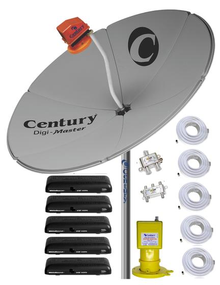 Kit Parabólica Digital 1,50 Chapa Century, Multiponto, 5 Rec Digital HD Century Mídia Box B3, Divisores, e Kits Cabo com conectores Menor preço em Kit Parabólica Digital 1,50 Chapa Century, Multiponto, 5 Rec Digital HD Century Mídia Box B3, Divisores, e Kits Cabo com conectores