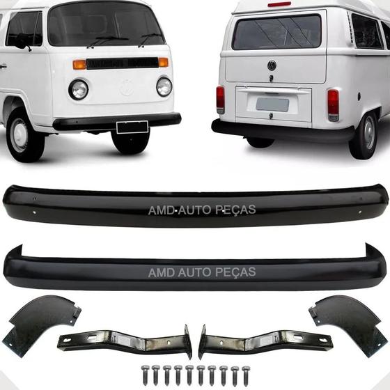 Imagem de Kit parachoque dianteiro kombi clipper 76 a 97 preto + traseiro + suporte + saia + parafusos