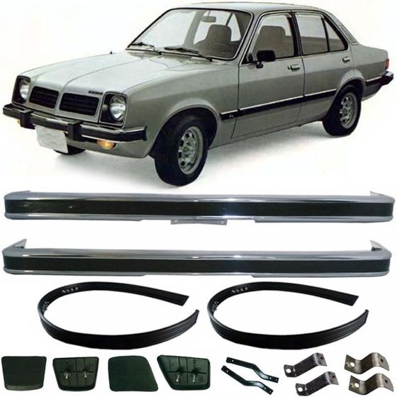 Imagem de Kit parachoque dianteiro + traseiro + borrachões + ponteiras + suportes chevette hatch sedan 80 a 82 wolf