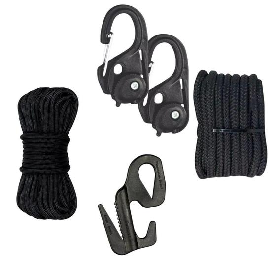 Imagem de Kit Paracord + Par Mosquetão 80Kg + Tensor Esticador De Lona