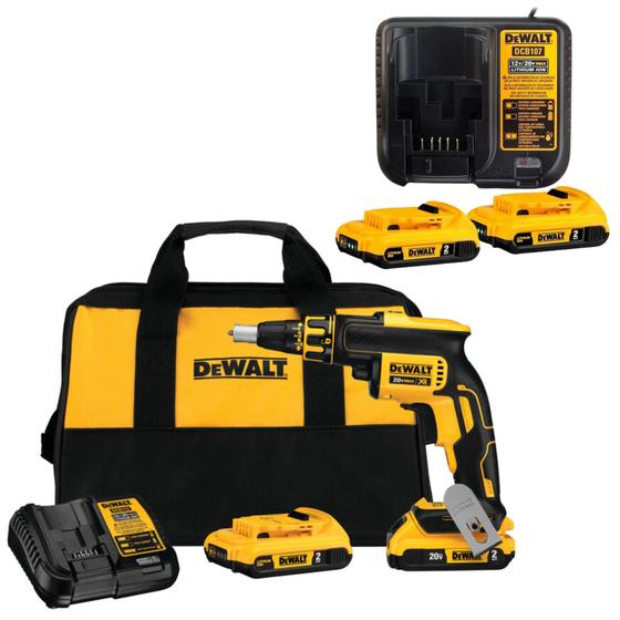 Imagem de Kit Parafusadeira de Drywall 20V Brushless com 4 Baterias 2Ah, Carregador e Bolsa - DCF620D2-B2